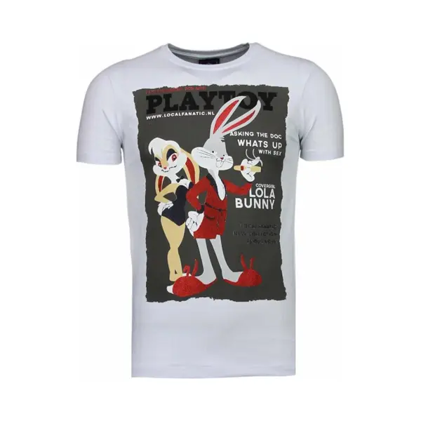 Local Fanatic Playtoy Bunny - Rhinestone T-shirt - Wit thumbnail