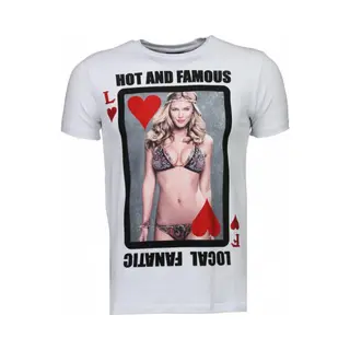 Local Fanatic Hot & Famous Poker - Bar Refaeli Rhinestone T-shirt - Wit