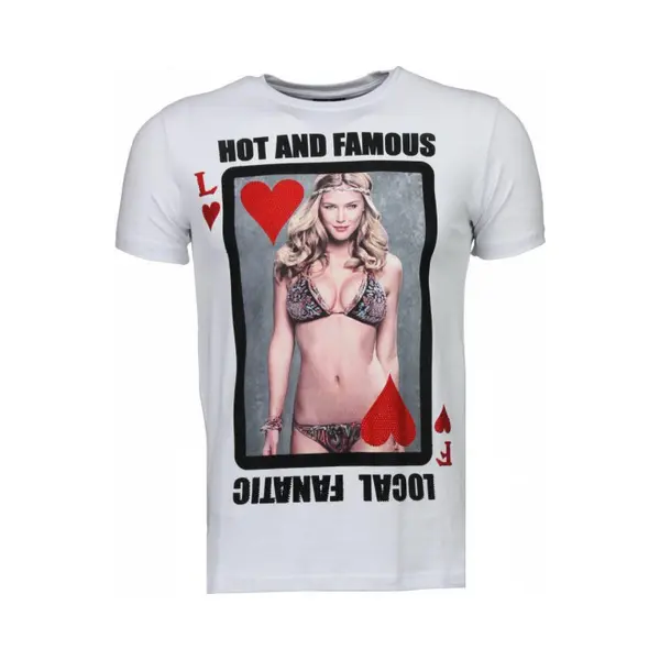 Local Fanatic Hot & Famous Poker - Bar Refaeli Rhinestone T-shirt - Wit thumbnail