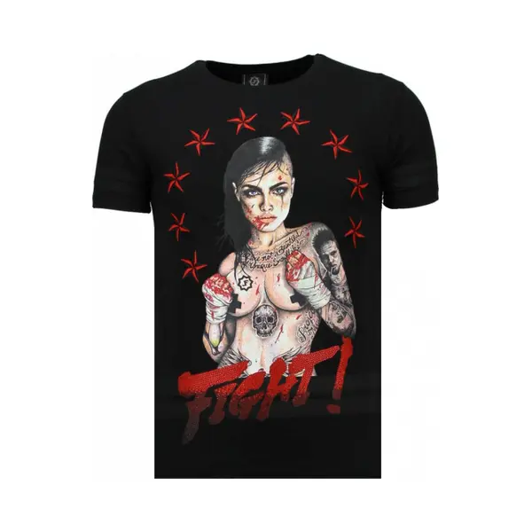 Local Fanatic Fighter! - Rhinestone T-shirt - Zwart thumbnail