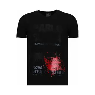 Local Fanatic Pablo Escobar Narcos - Rhinestone T-shirt - Zwart/Navy