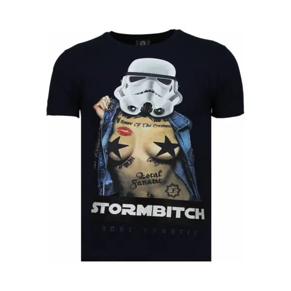 Local Fanatic Stormbitch - Rhinestone T-shirt - Blauw thumbnail