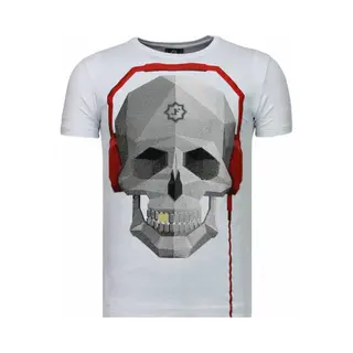 Local Fanatic Skull Bring The Beat - Rhinestone T-shirt - Wit