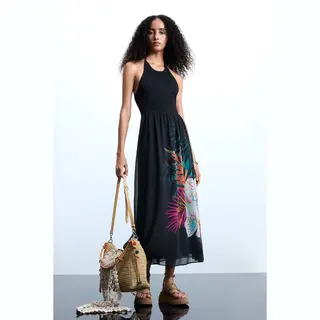 Desigual, Tropische Halterjurk, Dames, Polyester, Zwart, M
