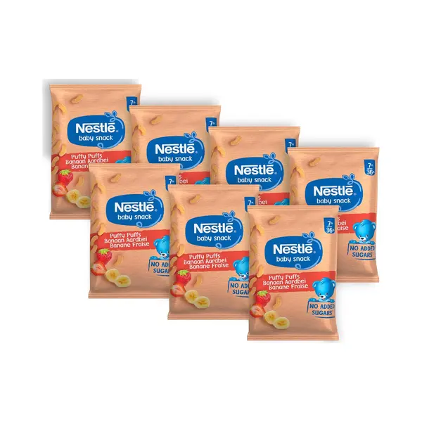 Nestlé Baby Snack Puffy Puffs Banaan Aardbei - Babyvoeding Tussendoortjes 7m+ - 7 Zakjes X 28g thumbnail