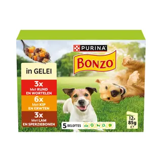 4x Bonzo Hondenvoer Nat Pouch In Gelei Multipack 12 X 85 Gr