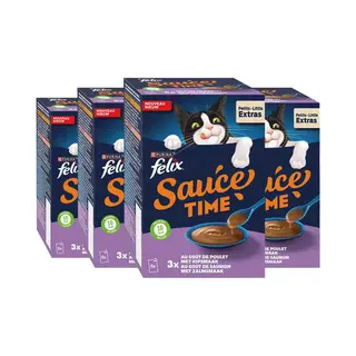 4x Felix Kattensnack Sauce Time Kip&Zalm 6x40 Gr
