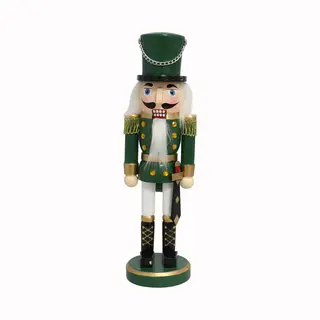 Gerimport Notenkraker Decoratie Figuur/beeld -25 Cm - Groen - Hout - Kerstbeeld