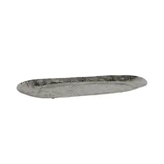 Kaarsen Plateau Met Rand En Reliefwerk - Ovaal/bladvorm - Metaal - Zilver - 49 X 16 Cm