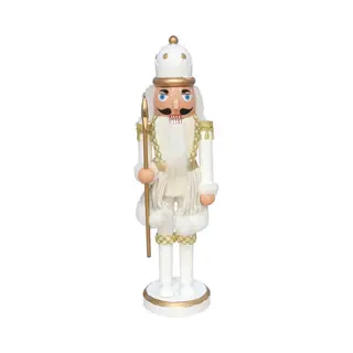Gerimport Notenkraker Decoratie Figuur/beeld -28 Cm - Wit/goud - Kunststof