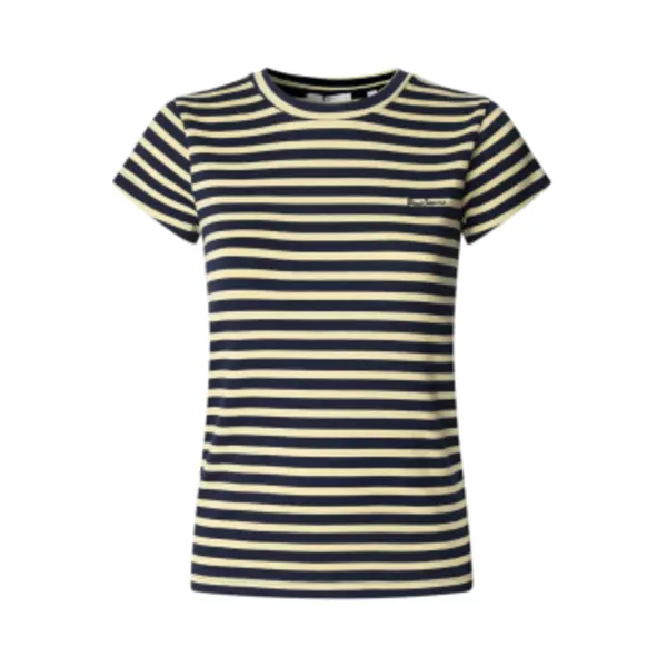 Pepe Jeansvoor Vrouwen. PL5000141 Merida Gestreept T-shirt Marine (M), Casual, Katoen, Korte Mouwen, Marineblauw thumbnail