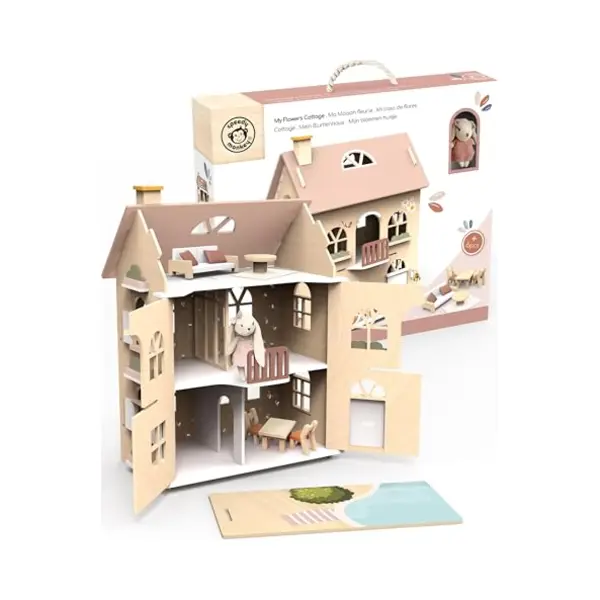Speedy Monkey Flowers Cottage Starter Set, Elegant Wooden Dolls House | Beautiful Multicolour Play House | Fsc Certified Includes Furniture, Safe thumbnail