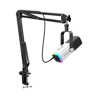 Fifine - AM8T - Wit - Usb / Xlr Studio Microfoon - Pc-Gaming Met Flexibele Arm ( 66cm! ) - Geschikt Voor Pc/PS4/PS5 - Rgb - Podcast - Gaming -