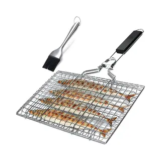 Grilpan - Grillmand Bbq - Gegrilde Vispan - Grillpan Van Roestvrij Staal - Opvouwbaar, Draagbaar, Roestvrij - Met Oxford-tas En Borstel