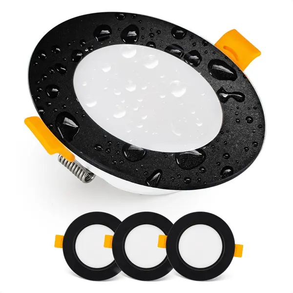 Emos Select Emos Inbouwspots Badkamer, IP54 Led, 500 Lumen, 3000K Warm Wit, Waterbestendig, Ultra-plat, Badkamerverlichting, 3-pack Zwart, Inbouwspots Buiten thumbnail
