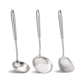 Fjnatinh Spatula And Ladle, Skimmer Spoon Tool Set, 304 Stainless Steel Cooking Utensils（15in, 15in, 14in