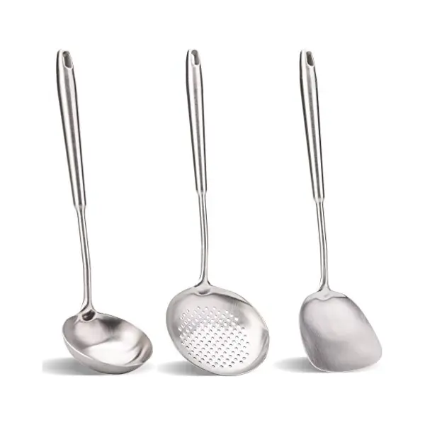 Fjnatinh Spatula And Ladle, Skimmer Spoon Tool Set, 304 Stainless Steel Cooking Utensils(15in, 15in, 14in thumbnail