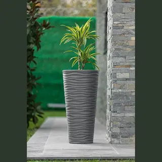 Serinova Lange Hoge Bloempot Rond Antraciet Vaas 80cm Hoog Plantenbak Aan Deur Binnen Buiten