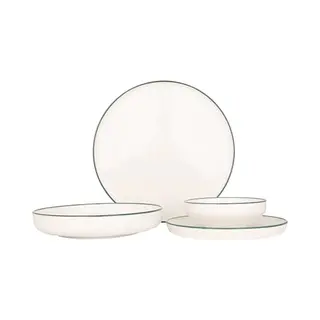 Rinart Ensembles De Vaisselle (Large) - Green Edge - 24 Pièces - 6 Personnes - Porcelaine