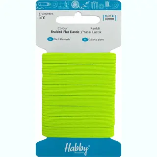 Habby Elastiek 10mm | Plat Gevlochten | Neon Geel | 5 Meter | Hobby - Knutselen - Naai Elastiek