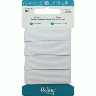 Habby Elastiek 20 Mm | Plat Gebreid Standaard Elastiek | Wit | 3 Meter | Hobby - Knutselen - Naai Elastiek
