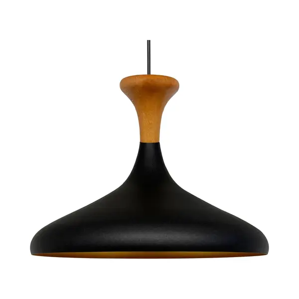 Bamyum Schlichte Pendelleuchte Mit Schwarze Holzkopfteil - Vintage-kronleuchter E27 Ø35 Cm Für Wohnzimmer, Schlafzimmer Oder Esszimmer thumbnail