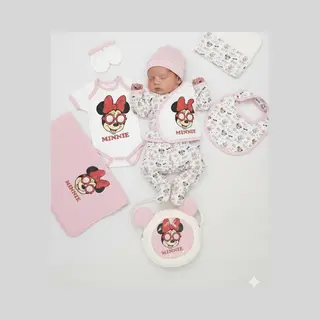 Civil Disney Minnie Mouse 10-delige Baby Newborn Kledingset Met Handgemaakte Speenkoord En Minnie Mouse Tas - Newborn Set - Babykleding - Babyshower Cadeau