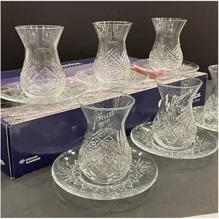Pasabahce Schüssel Pasabahce Timeless Teeset Tasse Mit Untertasse 12tlg., Glas, (Set)