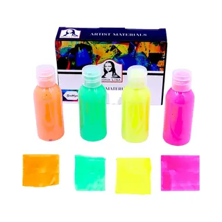 Südor Neon Acrylverfset 4 X 100 Ml , Lichtgevende Verf , voor Kinderen En Volwassenen, Kunstenaars. Geschikt Voor Papier, Canvas, Hout, Steen, Stof,