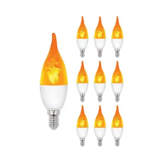 Vito Lighting Vito Led Vlam-Effect Kaarslamp E14 - 3W (vervangt 15W) - 120lm - 1400K Amber - 230V - Realistisch Vlamlicht - 10 Stuks