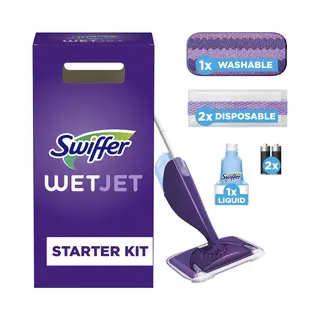 Swiffer WetJet Starter-Set Für Alle Bodenarten, Mit Wischer, Reinigungslösung Und Reinigungstüchern, Entfernt Hartnäckigen Schmutz Und