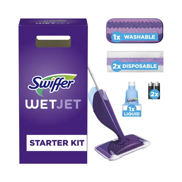 Swiffer WetJet All-In-One Spray System Starter Kit For All Floor Types, With Mop, Cleaner Solution And Wipes, Removes Inlaid Dirt Without Residue thumbnail