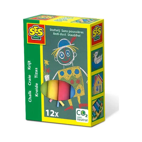 Ses Creative 00201 Bunte Kinderkreide 12 Farben - Staubfreie Mal- und Zeichenkreide für Kinder thumbnail