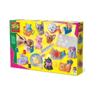Ses Creative Gieten en schilderen - Honden en katten - sneldrogend - met vormpjes, gips, verf, penseel en glitters