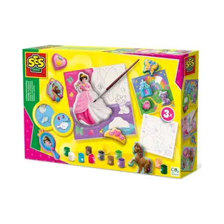 Ses Creative Gieten en schilderen - Canvassen om te schilderen prinsessen 3x - gedetailleerde gietmal - 12 kleuren verf met penseel