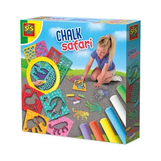 Ses Creative Playground chalk safari - Powerful colours chalk, Sturdy plastic templates, Stimulates outdoor play, Age 3+