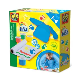 Ses Creative My First - Verfset met kliederschort - 4 kleuren vingerverf (4x110ml) met schort en papier - goed uitwasbaar - hypoallergeen en glutenvrij