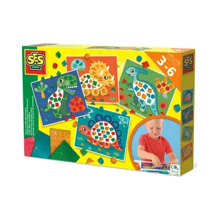 Ses Creative 14830 Dinosaurier Mosaik Lernset für Kinder - Mit 4 großen Metallic-Mosaikkarten ab 3 Jahren