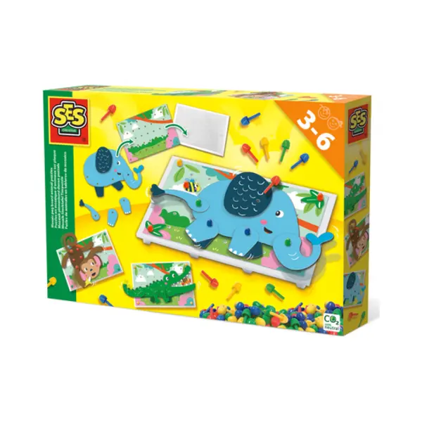Ses Creative Mozaïek pinnenbord dieren puzzels - met 100 pinnen in 4 kleuren - steeds opnieuw te gebruiken thumbnail