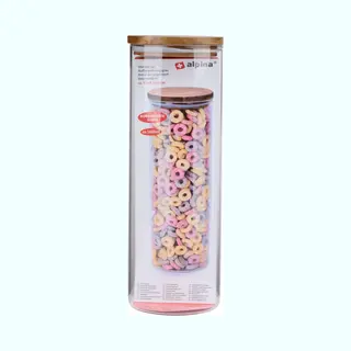Alpina Glazen Pot Met Deksel - 1650 Ml - Vaatwasserbestendig - Borosilicaatglas En Accaciahout