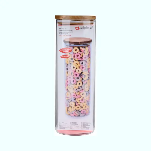 Alpina Glazen Pot Met Deksel - 1650 Ml - Vaatwasserbestendig - Borosilicaatglas En Accaciahout thumbnail