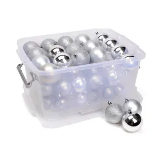 Christmas Gifts Kerstballen Set Zilver 70 Kunststof Kerstballen Met Kerstballen Opbergbox Zilveren Kerstversiering Verschillende Maten Ø4/5/6 Cm