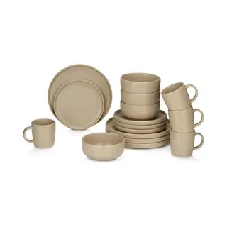 Alpina Geschirrset 16-Teilig - Teller Set 4 Personen - Steinzeug Geschirr - Frühstücksteller, Essteller, Schalen Und Tassen - Mikrowellen- Und