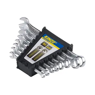 Kinzo Steeksleutelset 8 Stuks - Ringsleutels Van 8 Tot 19MM - Steeksleutels - Chroom Vanadiumstaal - Zilver