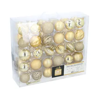 Giftsome 60 Weihnachtskugeln Set - Christbaumkugeln Gold - Weihnachtsbaum Deko - Christbaumschmuck - Weihnachtsbaumkugeln - Für Den Innen- Und