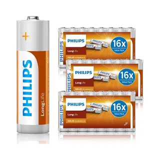 Philips Aaa Longlife Batterijen LR3 - 48 Stuks (3 Blisters A 16 Stuks) - Voordeelverpakking - Alkaline