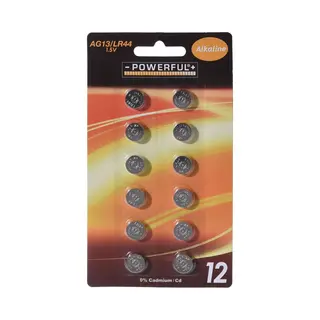 Knoopcel 1.5V AG13 - LR44/ L1154 Powerful Alkaline 12 Stuks In Blister