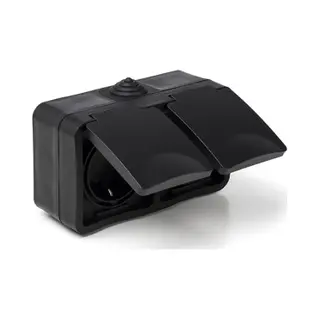 Q-Link - Wandcontactdoos - Buitenstopcontact - Opbouw - Horizontaal - Dubbel Stopcontact - Spatwaterdicht IP54 - Randaarde - Kinderbeveiliging - Mat