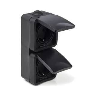 Q-Link - Wandcontactdoos - Buitenstopcontact - Opbouw - Verticaal - Dubbel Stopcontact - Spatwaterdicht IP54 - Randaarde - Kinderbeveiliging - Mat