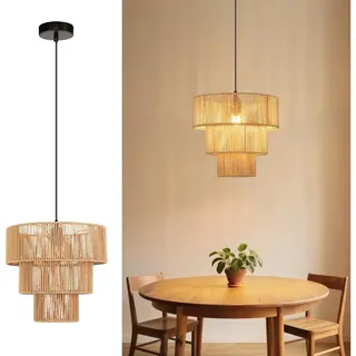 Glitzerlife - Hanglamp - Rattan Boho Design - Ø35cm 1-lichts E27 Fitting - Geschikt Voor Eettafel, Woonkamer, Slaapkamer, Keuken, Gang, Bar,